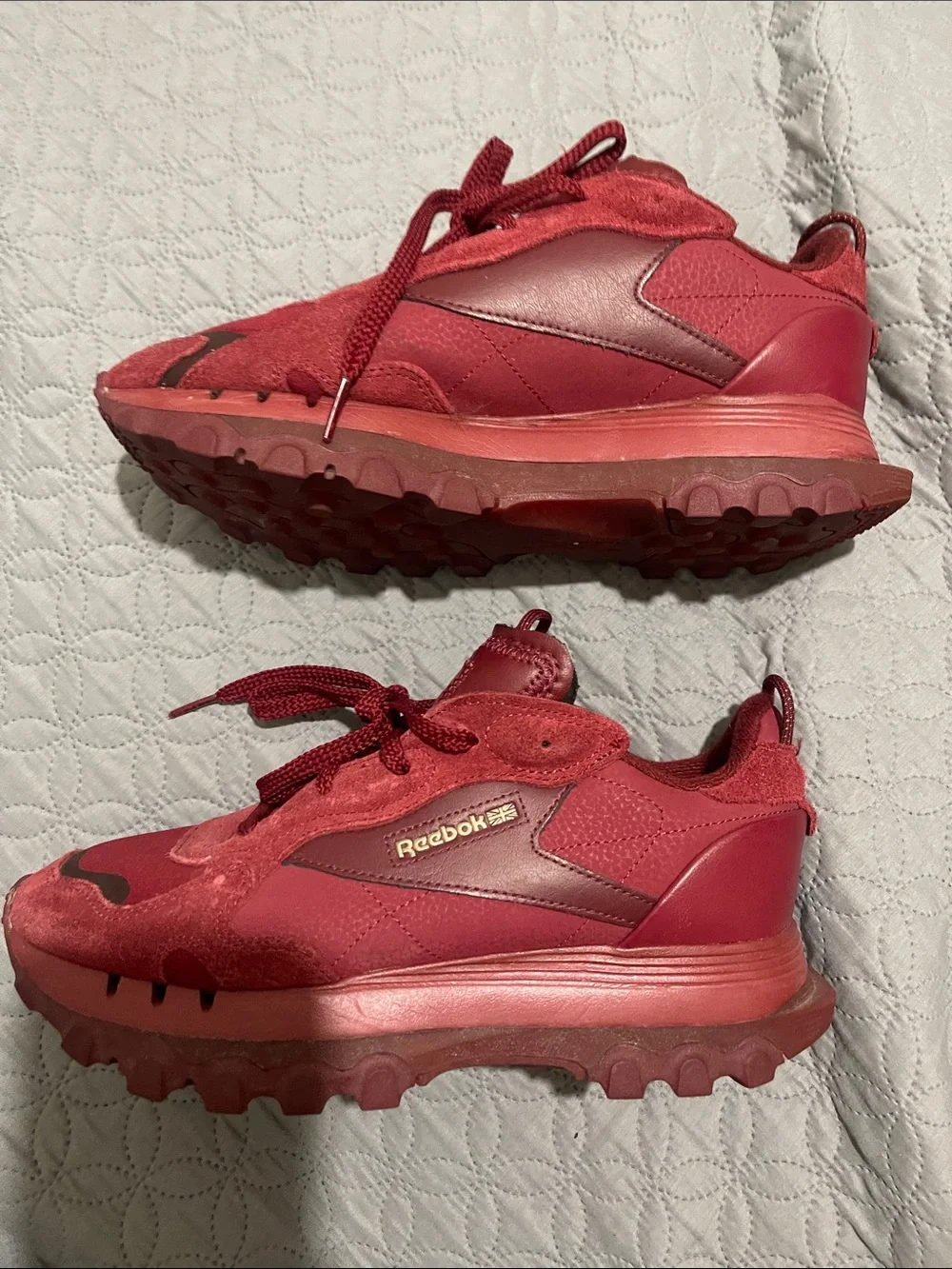 Reebok Red Suede & Mesh Athletic Sneakers